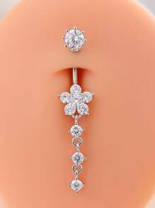 1 buc inel pentru buric cu design de fulg de zăpadă în 4 segmente, bijuterii pentru piercing la buric din oțel inoxidabil, accesoriu sexy pentru piercing lung pentru purtare zilnică