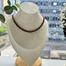 1 pieza Collar de cuentas de ojo de tigre de piedra natural vintage simple, gargantilla de piedra pequeña, para el Día de San Valentín, ocasiones diarias, como regalo