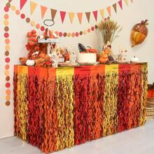 1pc Red, Orange & Gold Metallic Foil Wave Fringe Table Skirt, Fits Rectangular & Round Tables, Thanksgiving Party Harvest Autumn Season Table Decor Gift