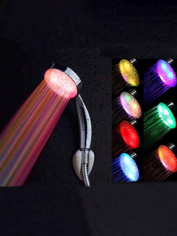 1 قطعة مصباح LED لرأس الاستحمام باليد - تغير لون، ذاتي الطاقة لتدفق الماء، رأس استحمام دائري مصنوع من البلاستيك مثبت على الحائط بسطح مصقول، بدون بطارية، رأس استحمام حمام موفر للمياه ب- 7 خيارات للون