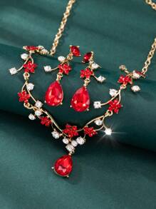 3 Piece Vintage Plum Blossom Jewelry Set With Cubic Zirconia Earrings & Necklace, Suitable For Bride, Bridesmaid, Wedding, Party, Formal Occasions