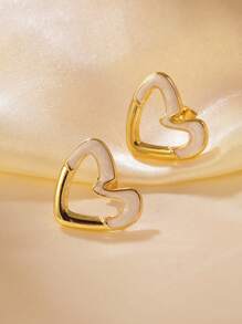 1 Pair Fashionable Minimalist Rainbow Hollow Heart Stainless Steel Earrings, Suitable For Women To Wear To Parties Or Travels