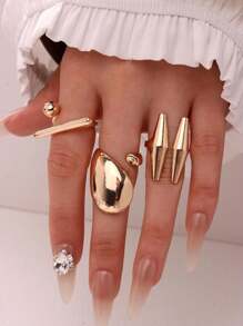 3pcs/Set Fashion Punk INS Minimalist Teardrop And Stud Triangle Ring Set, Street Style And High-End, Exaggerated And Minimalist, Abstract And Vintage, Luxury And Elegant, Suitable For Daily Commute, Party, Romantic Vacation, Photography, Exhibition Hall, Business And Personal Events, Exquisite, Gorgeous, High-End, Cute, Also Suitable For Couple Dating