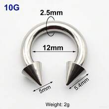 1 Piece Unique Spike 10G~00G Large Size Circular Horseshoe Ring Earweight Internally Threaded 316L Stainless Steel Nose Piercing Septum Ring Men Tunnels And Plugs Heavy Cone Lobe Piercing Ear Jewelry