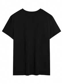 男士休闲夏季心电图图形圆领短袖T恤 - 黑色 - 查看 4