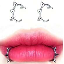 Fashion Cute Clip-On Lip Ring, Faux Piercing Vampire Teeth, Moon Shaped Lip Jewelry