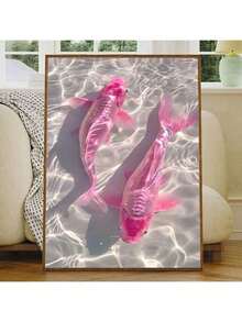 1 件/套抽象艺术美学粉色锦鲤海报和印刷品，现代锦鲤帆布墙艺术画，适用于卧室客厅装饰，复古帆布画，帆布墙艺术礼物，不含画框 - 彩色 - 查看 3