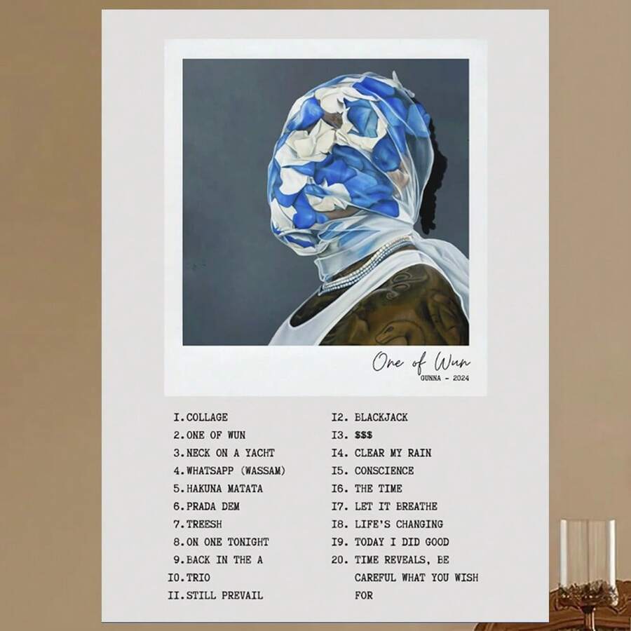 Framed Canvas Gunna One Of Wun Album Tracklist Poster – Digital Download | Aesthetic Rap Wall Art Print - Framed - View 1
