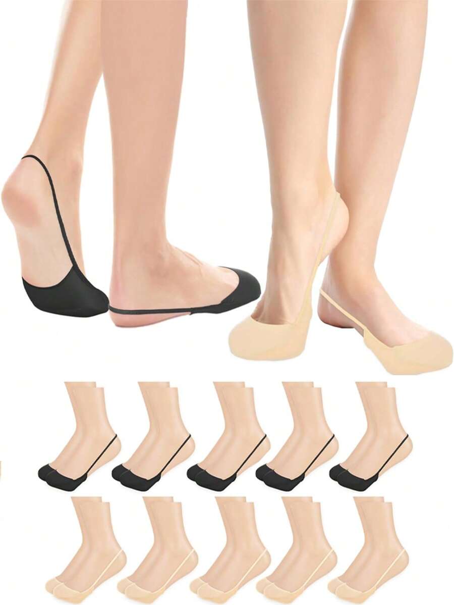 1/5 Paar unsichtbare Boot Socken für Damen Sommer Silikon rutschfeste Socken für High Heels Schuhe, Eisseidenfeiner halber Fuß Halter Socke