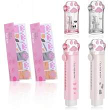 OT-NVWOZR 6-teiliges süßes Schreibwarenset mit Katzenpfoten, 2 einziehbare Radiergummis & 2 Bleistiftspitzer & 2 Kawaii-Haftnotizen, rosa Radiergummi-Spitzer in Katzenform für Schülerinnen, Mädchen, Schule, Büro