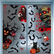 2 pièces Stickers fantôme d'horreur d'Halloween, zombie, chauve-souris pour décoration de fenêtre en verre, stickers de décoration pour fête hantée d'Halloween