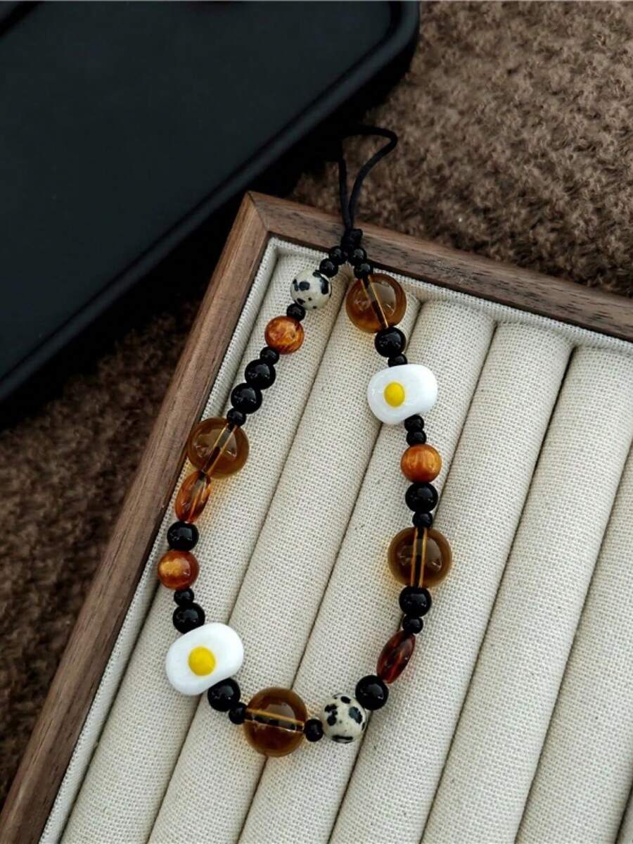 Cute Egg Pendant Mobile Phone Strap, Premium Vintage Mixed Style High-Quality Color Matching - Brown - View 1