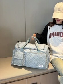 1 件全新大容量旅行包，短途旅行行李包，豹纹健身包，运动风格休闲女士手提包，适合孕妇、产后、度假，防水，带独立鞋隔层，可随身携带，适合学校、学校配件、学校用品 - 藍色 - 查看 4