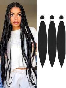 3 件预拉伸编织发 26 英寸自然黑发柔软预拉伸直发合成辫子 Yaki 纹理接发