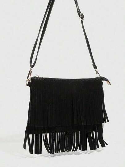 1pc Solid Color Vintage Style Casual Girl Small Square Bag With Tassel, Suitable For 14-16 Years Old Girls, Students, School, Daily Outing & Errands