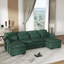 U-Shaped Symmetrical Modular Sectional Sofa With Removable Ottoman And 4 Pillows, Chenille Upholstered Two-Cushion Deep Seating Sofa For Living Room Bedroom - Green - View 2