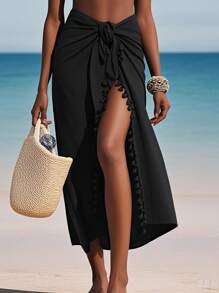 Pareo para Mulheres Longo Cobertura para Maiô de Praia, Pareo com Borlas, Saia de Maiô Bikini Cobertura para Traje de Banho