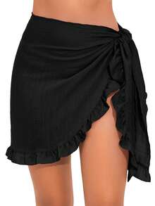 Women's Sarong Short Beach Cover Up Skirt Sheer Bikini Wraps Ruffle Hem Bathing Suit Coverups For Swimwear For Dress