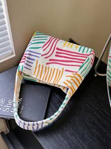 1 pieza Nuevo bolso pequeño cuadrado multicolor de rayas, bolso de hombro, bolso cruzado para mujeres jóvenes, estudiantes y damas de oficina, apropiado para diario, casual, compras, de gran capacidad y adecuado para teléfono, llaves, monedas, paraguas