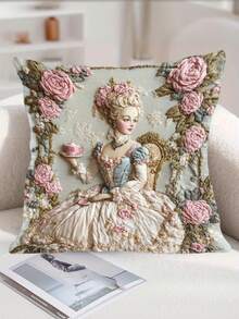 1/2/4 Piezas Funda de almohada decorativa de 17.7x17.7 pulgadas de poliéster elegante con diseño de dama vintage y floral - con cremallera, lavable a mano para decoración de oficina, dormitorio, sala de estar (inserto no incluido), almohadas decorativas, decoración de otoño, decoración de habitación