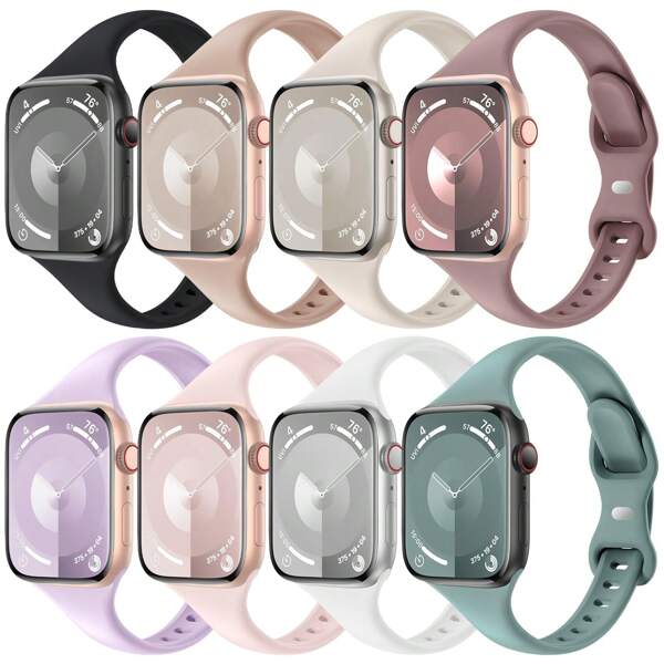 Bracelet de montre de sport minimaliste en couleur unie en silicone souple et étroit de remplacement