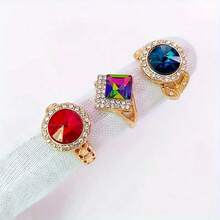 10 件/包奢华彩色水钻镶嵌多款式合金戒指，韩式优雅简约混合设计，适合手指配饰、派对、婚礼、日常佩戴、珠宝，OPP 袋随机发货 - C Style - 查看 6