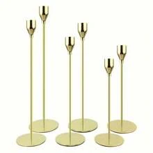 3pcs Set European Style Metal Candle Holders, Candle Decor, Romantic Candlelight Dinner Tabletop Ornaments, Electroplated Wedding Decorations