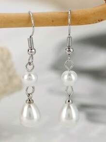 1 Pair Women Pearl Stud Earrings, Elegant Butterfly Pendant Earrings, Fashion Bridesmaid Jewelry Gift