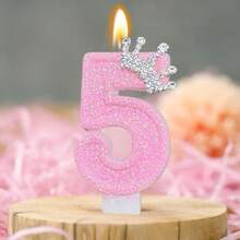 Pink Crown Birthday Cake Candles/Romantic Cake Pink Number Candles/Straight Wax 0-9 Creative/Queen Princess Wishing Candles/Candlelight Anniversary Cake Decoration Candles/Cake Top Decoration Suitable For Birthdays/Weddings/Bachelor Parties - Pink + Crown - View 2