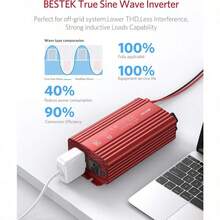 BESTEK Inversor de potencia de onda sinusoidal pura de 500 W CC 12 V a CA 2 tomacorrientes 110 V convertidor adaptador de cargador de coche con puertos de carga USB duales de 4.2 A listado ETL - 1Rojo - Ver 2