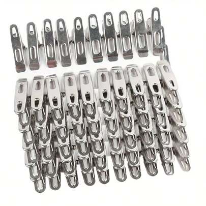 10/20/60/100pcs Stainless Steel Clothespins - Heavy Duty Non-Slip Anti-Wind Metal Clips, For Laundry, Lingerie, Socks - Durable Rust-Proof Indoor/Outdoor Use, Safe Grip Clothing Pins, Laundry Accessories | Modern Clothes Pins