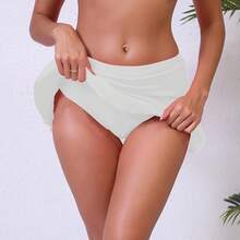 Halcurt Women's Low Waisted Ruched Ruffle Swim Skirts With Hipster Bikini Bottoms Tummy Control Swimsuit - White 1 - View 6