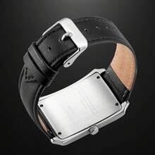 BERNY Men's Genuine Leather Strap Business Dress Watch-Minimalist Easy-To-Read Dial,Columnar Hour Markers,Vintage Trapezoidal Case,Date Window,30M Water-Resistant Quartz Watch For Office & Formal Events - 黑色 - 查看 4