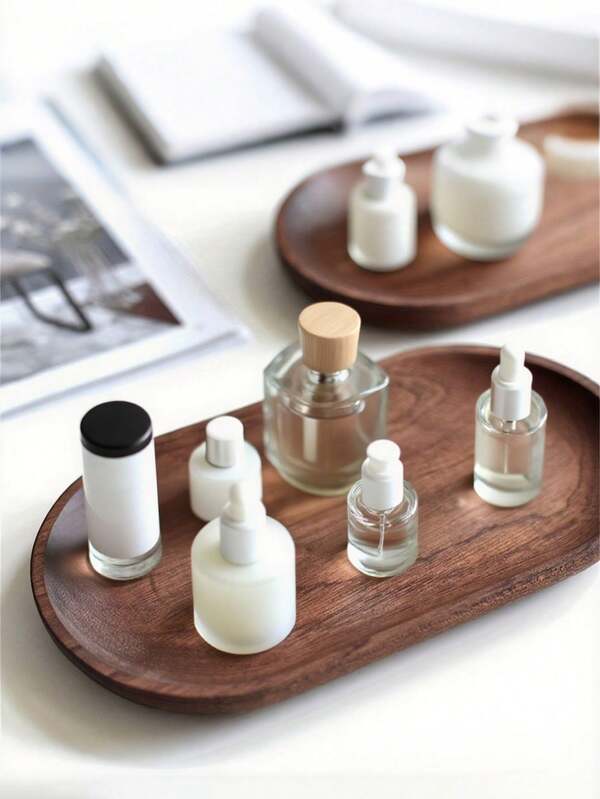 Wooden Vanity Tray Organizer For Bathroom Counter, Natural Oval Makeup & Toiletry Storage, Minimalist Elegant Decor Tray, For Cosmetics, Dresser, Living Room & Kitchen, Multi-Use Decorative Tray