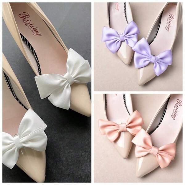 2 peças de presilhas de sapato com laço branco destacável, acessórios versáteis para decoração de sapatos, adequados para sapatos de casamento