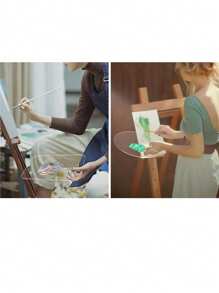 1pc/2pcs Highly Transparent Acrylic Oval Paint Palette, Student/Teacher Art Painting Watercolor Oil Makeup Palette School Supplies,Back To School