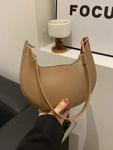 1 chiếc túi đeo vai hình lưỡi liềm bằng da PU màu nâu cà phê, màu trơn tối giản thời trang, thích hợp để mua sắm, ví, văn phòng, trường đại học, công việc, kinh doanh, đi làm, hoạt động ngoài trời, du lịch và dã ngoại, phụ nữ trẻ, sinh viên đại học, người mới bắt đầu và cổ cồn trắng - Màu Khaki - Xem 7