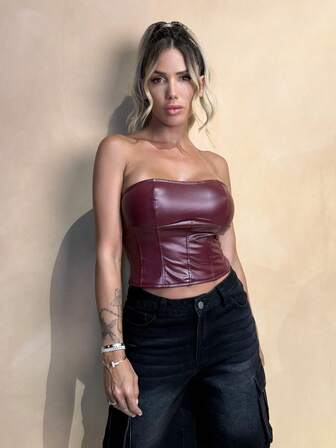 Manon Tanti Women's Fitted PU Leather Bandeau Top