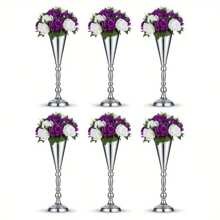 6 Pcs Tabletop Metal Wedding Flower Vase, Tall Table Decorative Centerpiece, Artificial Flower Arrangements For Wedding Party Dinner Event Hotel Home Decor Mother's Day Gift Plastic Flowers(Gold And Silver)