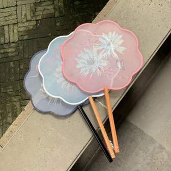 1 pieza Abanico de papel estilo chino plegable, abanico plegable decorativo de mano, adecuado para primavera/verano, cosplay, fiestas, actuaciones de baile, accesorios de fotografía, abanico retro redondo con borlas para hanfu y cheongsam