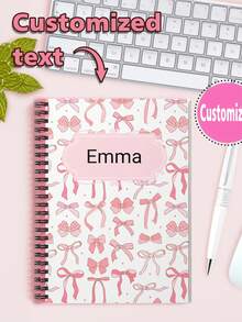 Customized Personalized Pink Bow Pattern Spiral Bound Notebook, Cute Pink Diary, Suitable For Girls, Back To School Essential, Perfect Gift For Her, Customized Notebook School Supplies, Back To School Season, Multi-Functional, Highly Decorative, Reusable, Modern Fashion, Colorful, Cute Vintage, Cartoon, Kawaii, Customized, Personalized, Unique, Suitable For Office Workers, Customers, Students, Business/Work/Office/Study Use - Multicolor - View 1