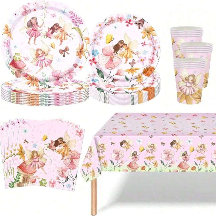 10/20/50pcs,Fairy Birthday Party Supplies Tableware Butterfly Flowers Fairy 7inch & 9inch Paper Plates,Cups And Napkins Birthday Decorations, Enchanted Forest Fairy Themed Party Plates For Princess Garden Fairy Dessert Table Decor - Multicolor - View 1