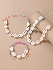 3pcs/Set Bohemian Shell Adjustable Braided Necklace, Anklet & Bracelet Jewelry Set, Beach Party Accessories