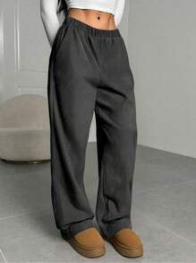 1 pezzo Pantaloni dritti in velluto a coste casual/da pendolare semplici di colore unito per ragazze/adolescenti