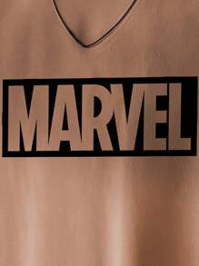 Marvel Camiseta de algodón con estampado de flores fritas de Marvel, estilo universitario de colisión acanalada, nueva ropa deportiva de primavera y verano para hombre con colores degradados, camisetas de manga corta color café para hombre suaves y transpirables.
