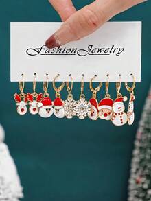 Bộ 10/50 bông tai Giáng sinh thiết kế mới, bông tai Giáng sinh, ông già Noel, chuông tuần lộc, cây thông Noel, người tuyết, người bánh gừng, tất Giáng sinh, hợp kim kẽm, dầu nhỏ giọt, bộ bông tai kết hợp cho nữ - Nhiều màu - Xem 5