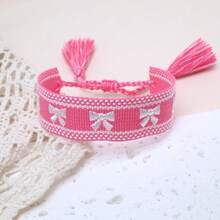 1 buah Gelang Gaya Boho Anyaman Bordir Buatan Tangan, Aksesori Fashion Cocok untuk Keluarga, Teman, Pelajar, Liburan, Pesta, Perjalanan, dan Pemakaian Sehari-hari - Berwarna merah muda - View 8