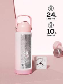 Meoky 24盎司保温水瓶，带吸管和手柄，防尘盖，防漏双层不锈钢 - 保冷24小时 - 适合健身、旅行、学校的运动水壶