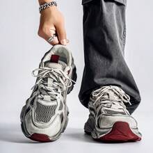 (Tamanho Pequeno) Tênis Respiráveis com Sola Grossa para Homens, Tênis Vintage Desgastados e Sujos, Tênis Chunky de Alta Qualidade, Outono/Inverno