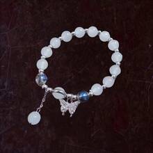 2 pièces - Bracelet pendant élégant en perles de verre en forme d'étoile - Bijou noble imitation œil de chat pour femmes, thème de fête transparent bleu, cadeau de la Saint-Valentin et de Noël, 15+, design exquis, artisanat exquis, accessoires de mode, bijoux pour adolescentes